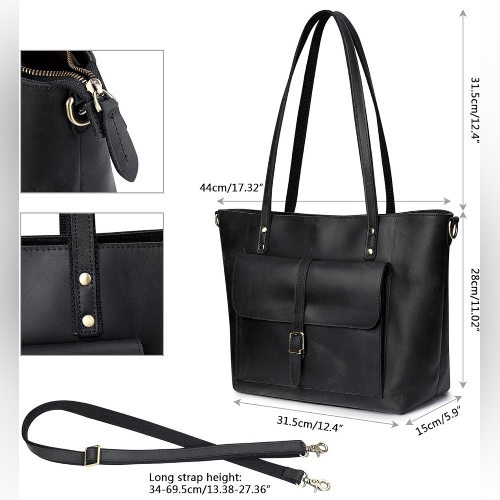 S-ZONE Women Vintage Genuine Leather Tote Bag Large Shoulder Purse Work Handbag - Picture 5 of 11